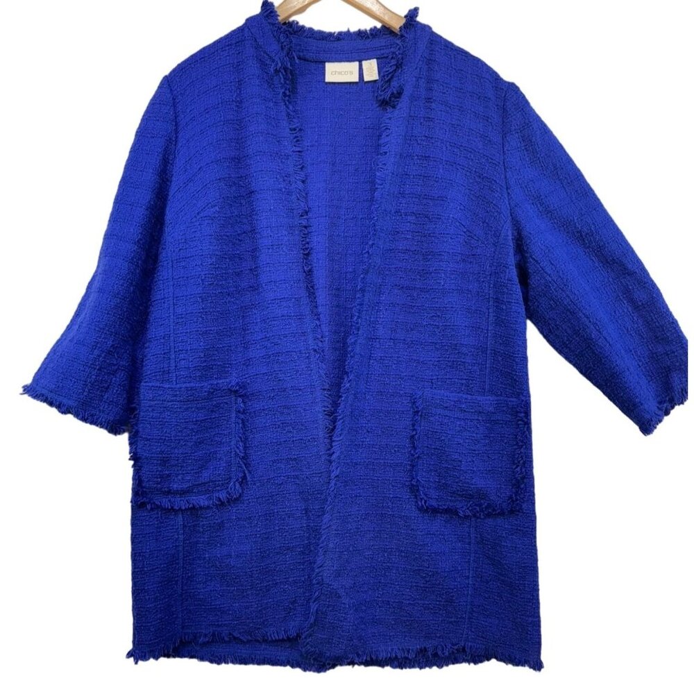 Chicos Womens Textured Open Cardigan Jacket Size 3  Large Blue